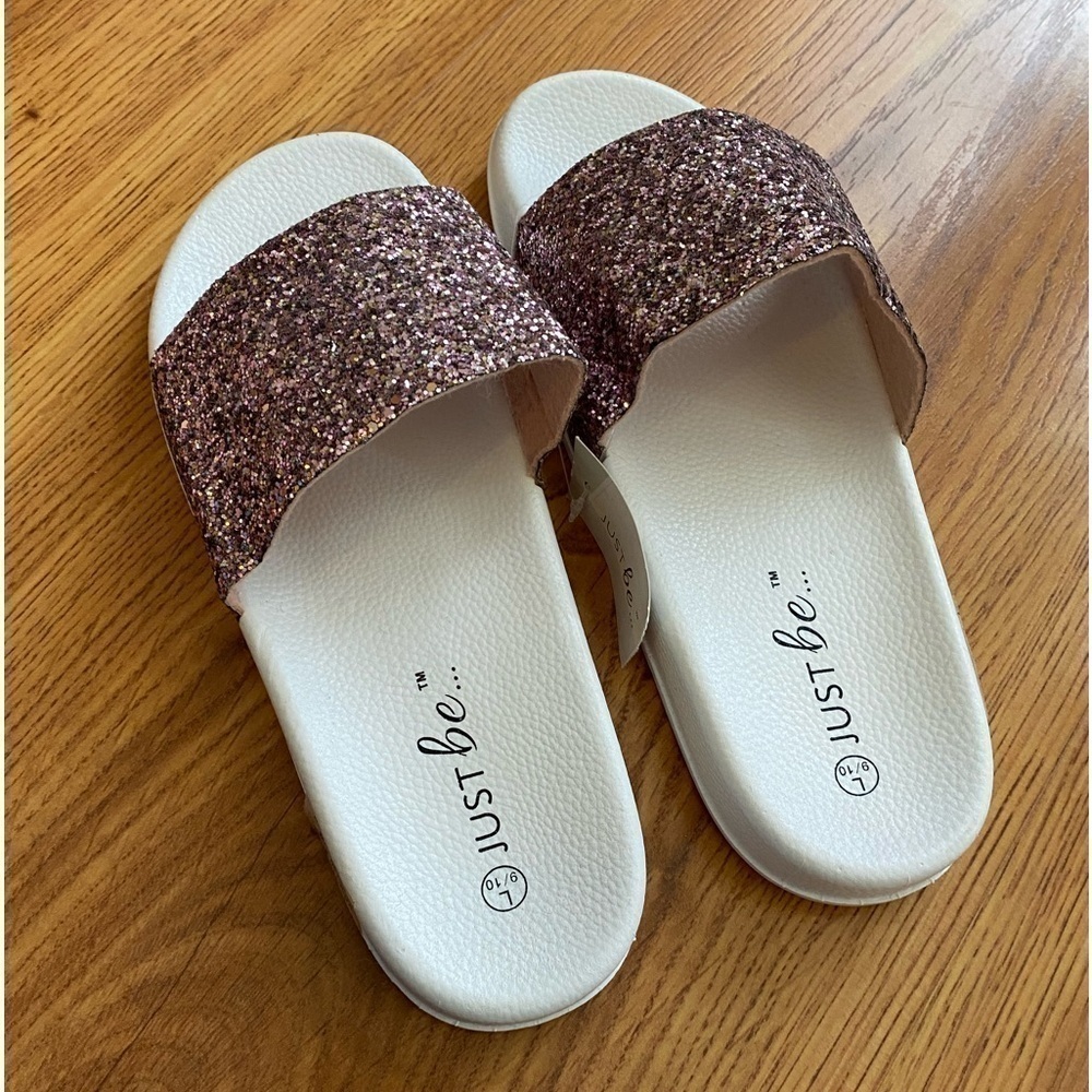Rose Gold Blush Glitter Slides NWT Size L 9/10 - Picture 4 of 5